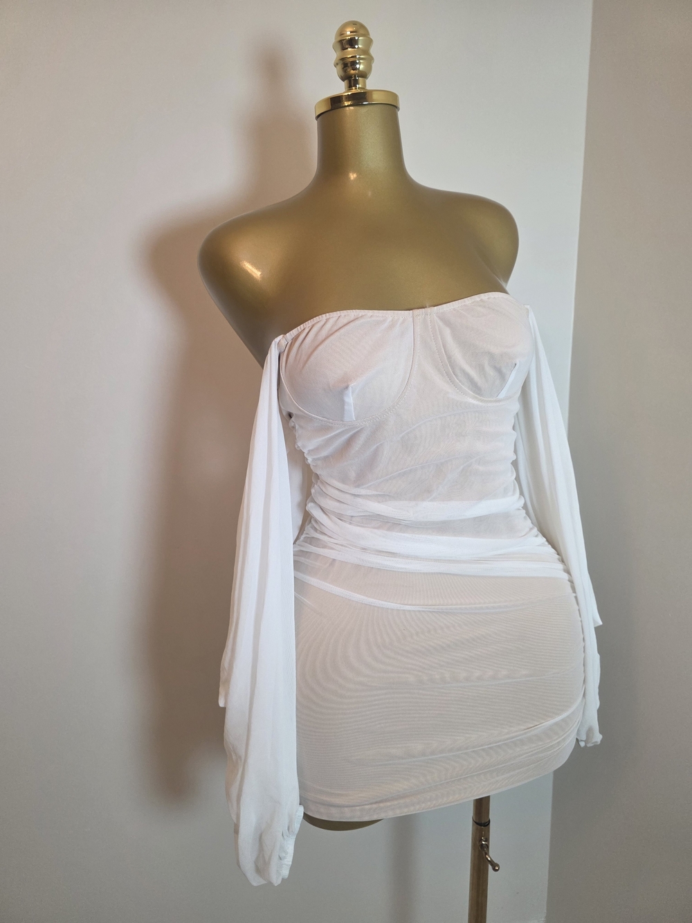 Off-Shoulder White Ruched Bodycon Dress